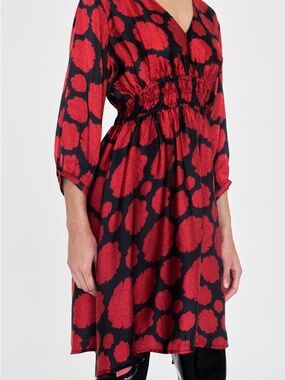 Red and Black Floral V-Neck Midi Dress (Faded)